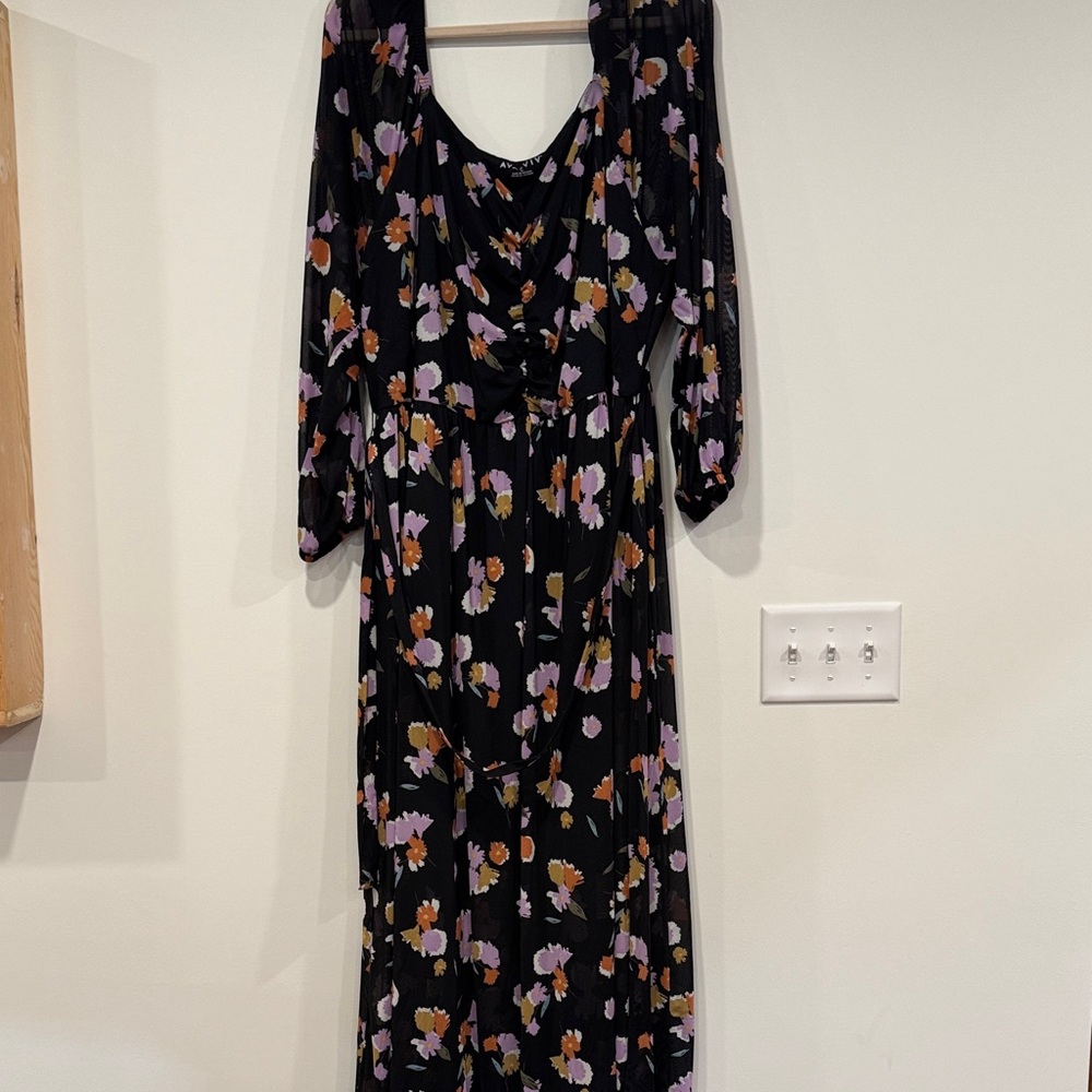 Ava & Viv Black Maxi Dress with Lavender & Rust Floral Print